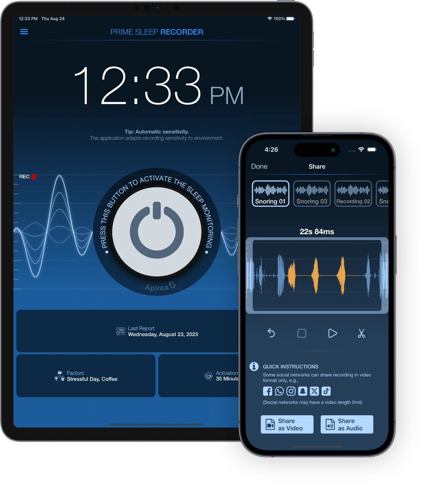 Prime Sleep Recorder - iPad, iPhone